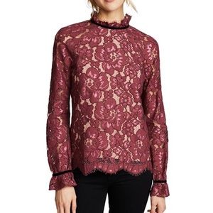 WAYF Sukie Lace Raglan Top Wine Burgundy L